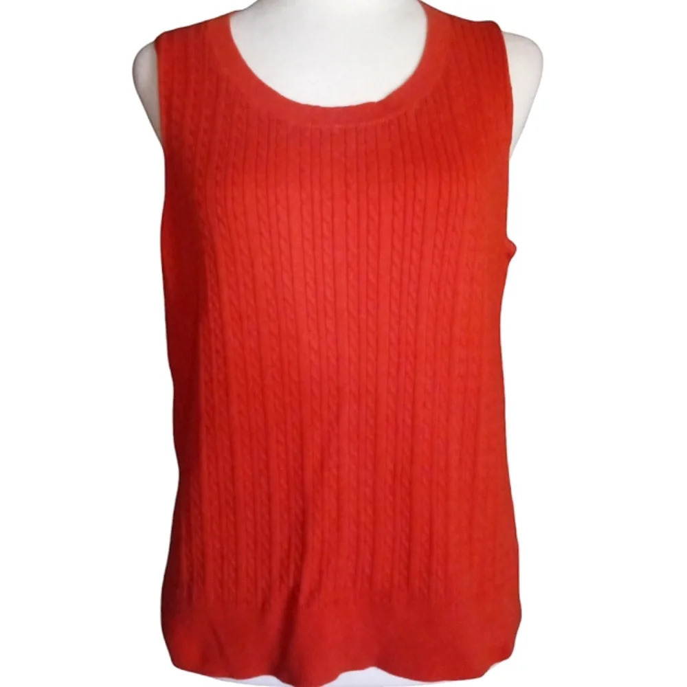 Talbots Cable Knit Pumpkin Orange Knit Sleeveless Cotton Sweater Vest Size XL